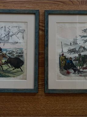 Two antique framed prints of color engraving by Peter Rindisbacher ( #28 & #42)